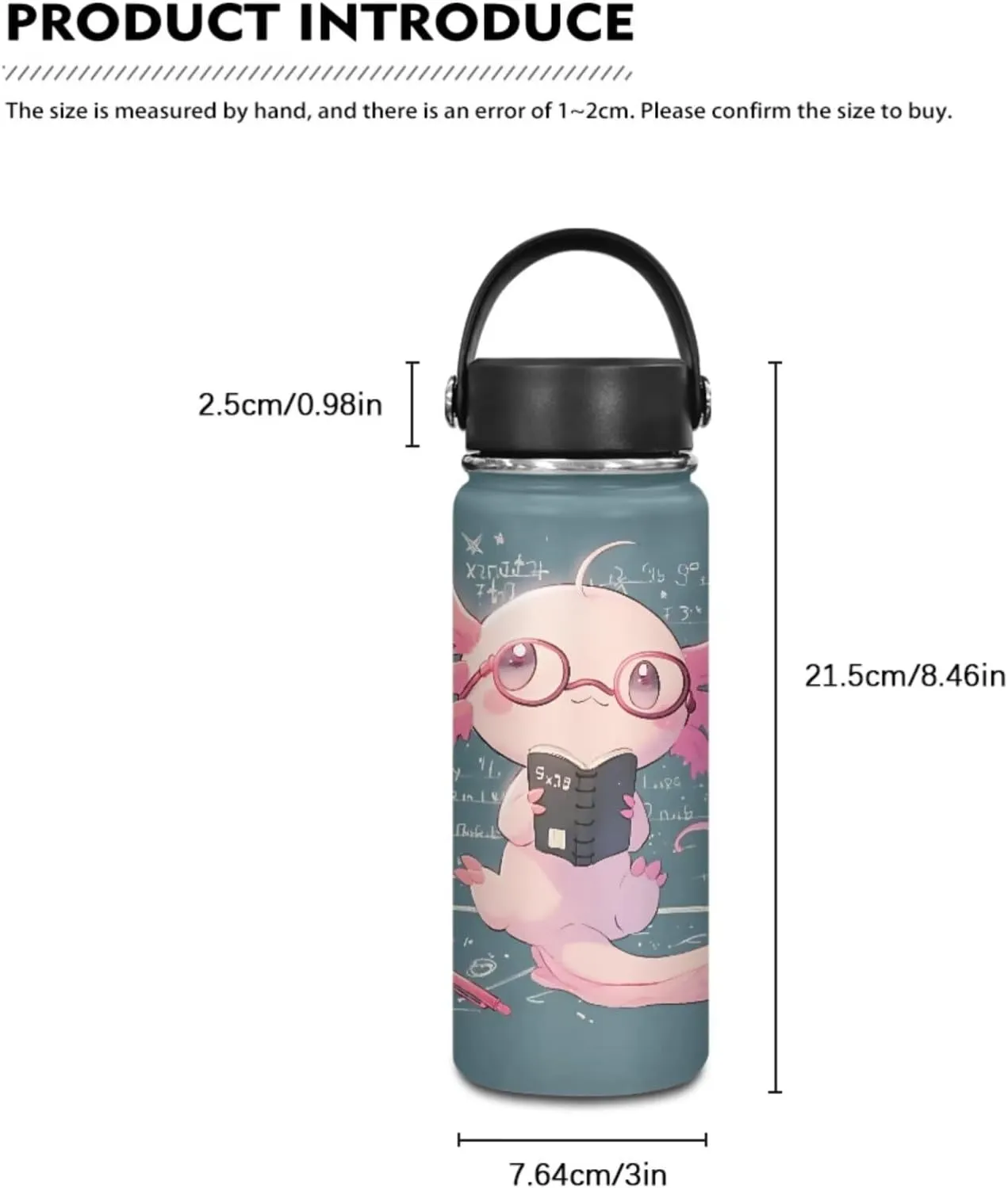 TODIYADDU Math Axolotl Backpacks for Girls 5th Grade Kids Bookbag with Lunch Box Boys Water Bottle Holder and Insulated Water Bottle 4 in 1 School Bag Lightweight Bags Aged 8-10 Students