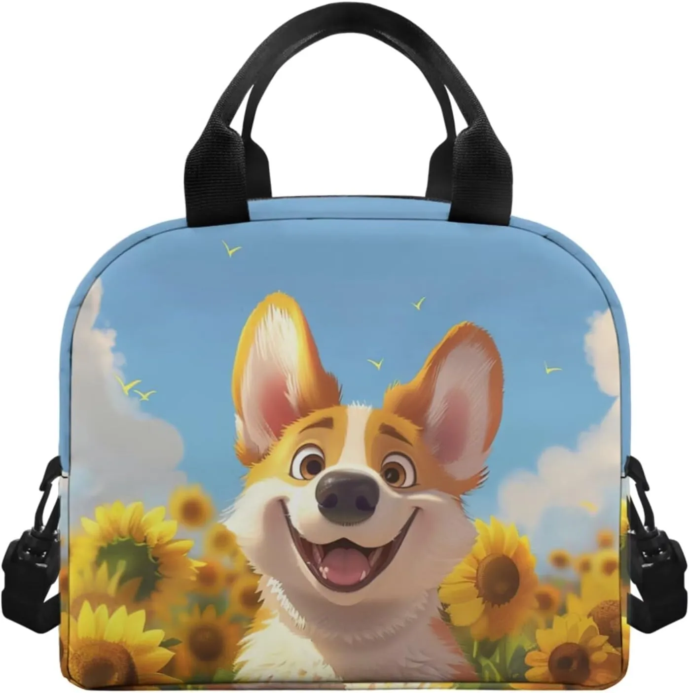 TODIYADDU Sunflower Corgi Backpacks for Girls 5th Grade Kids Bookbag with Lunch Box Boys Water Bottle Holder and Insulated Water Bottle 4 in 1 School Bag Lightweight Bags Aged 8-10 Students