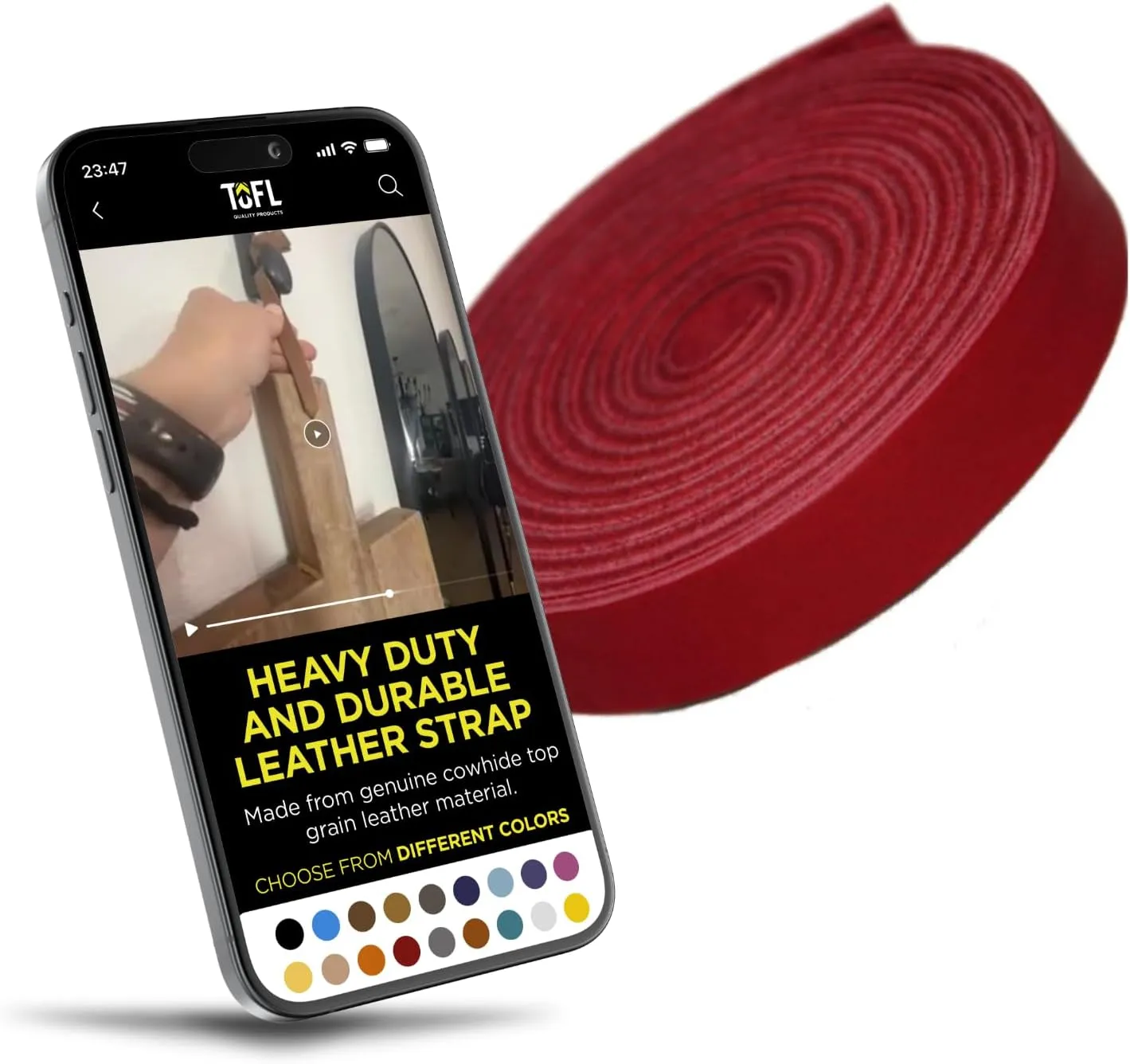 TOFL Genuine Top-Grain Leather Strap | 72 Inches Long | 5/8 Inch Wide | 1/16 Inch Thick (4-5 oz) | 1 Leather Strip for DIY Arts & Craft Projects, Clothing, Jewelry, Wrapping | Red
