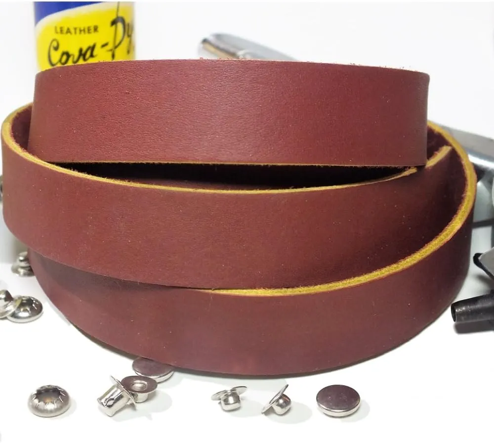 TOFL Genuine Top-Grain Leather Strap 72 Inches Long 7/8 Inch Wide 1/8 Inch Thick (7-8 oz) Burgundy