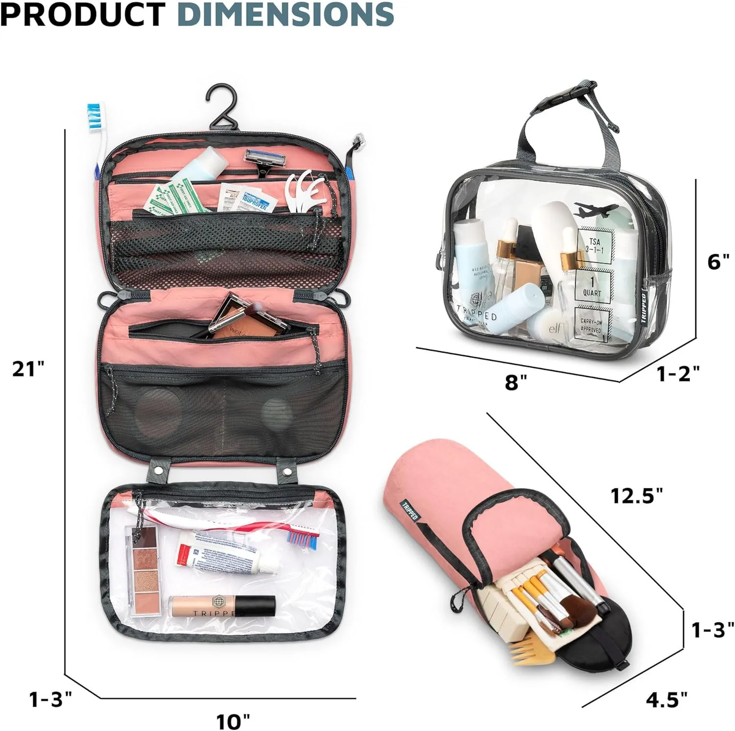 Toiletry Bag Kit Set: Hanging Travel Toiletry Bag   311 TSA Cosmetic Liquid Bag   Ultralight Accessory Organizer Pouch
