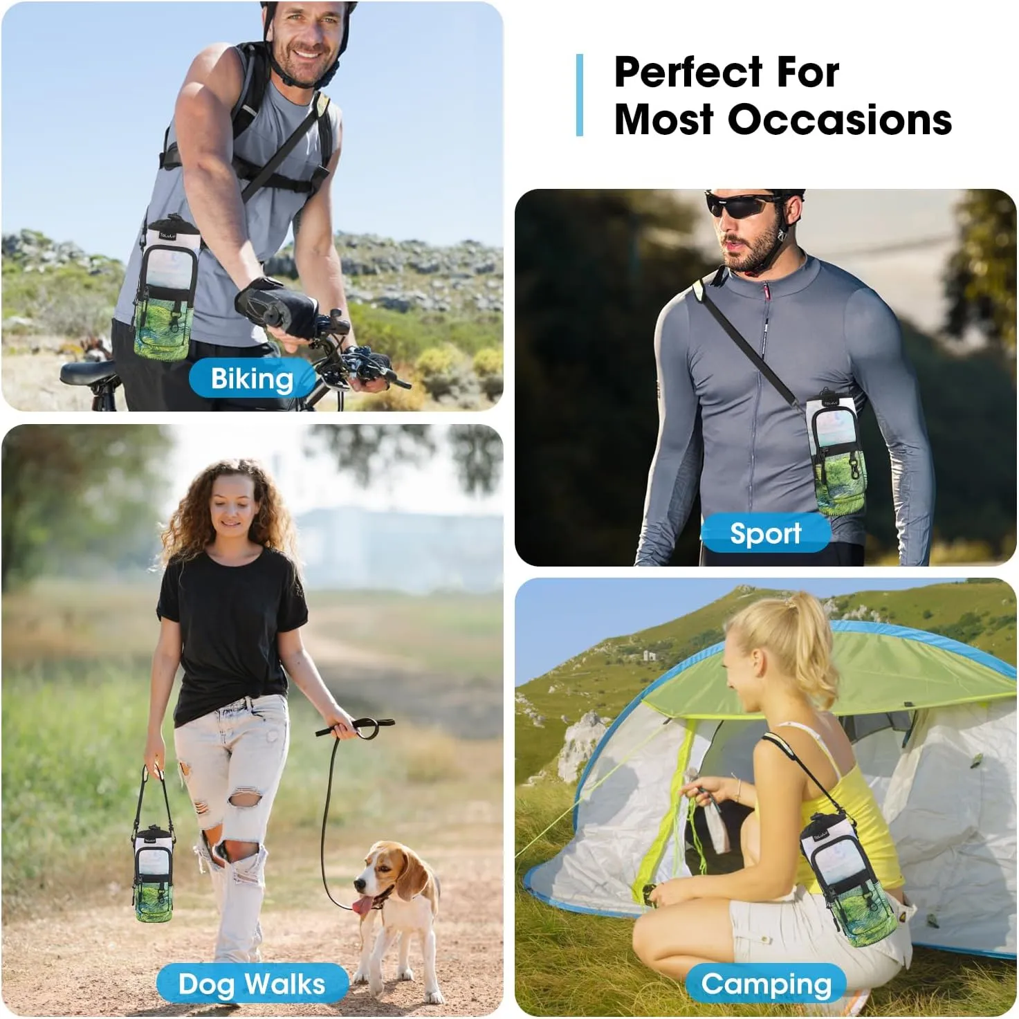ToLuLu 25/32/40oz Water Bottle Carrier Bag Pocket,Insulated Neoprene Adjustable Shoulder Strap Water Bottle Pouch Case, Crossbody Water Bottle Holder Sling Sleeve for Men Women Adults