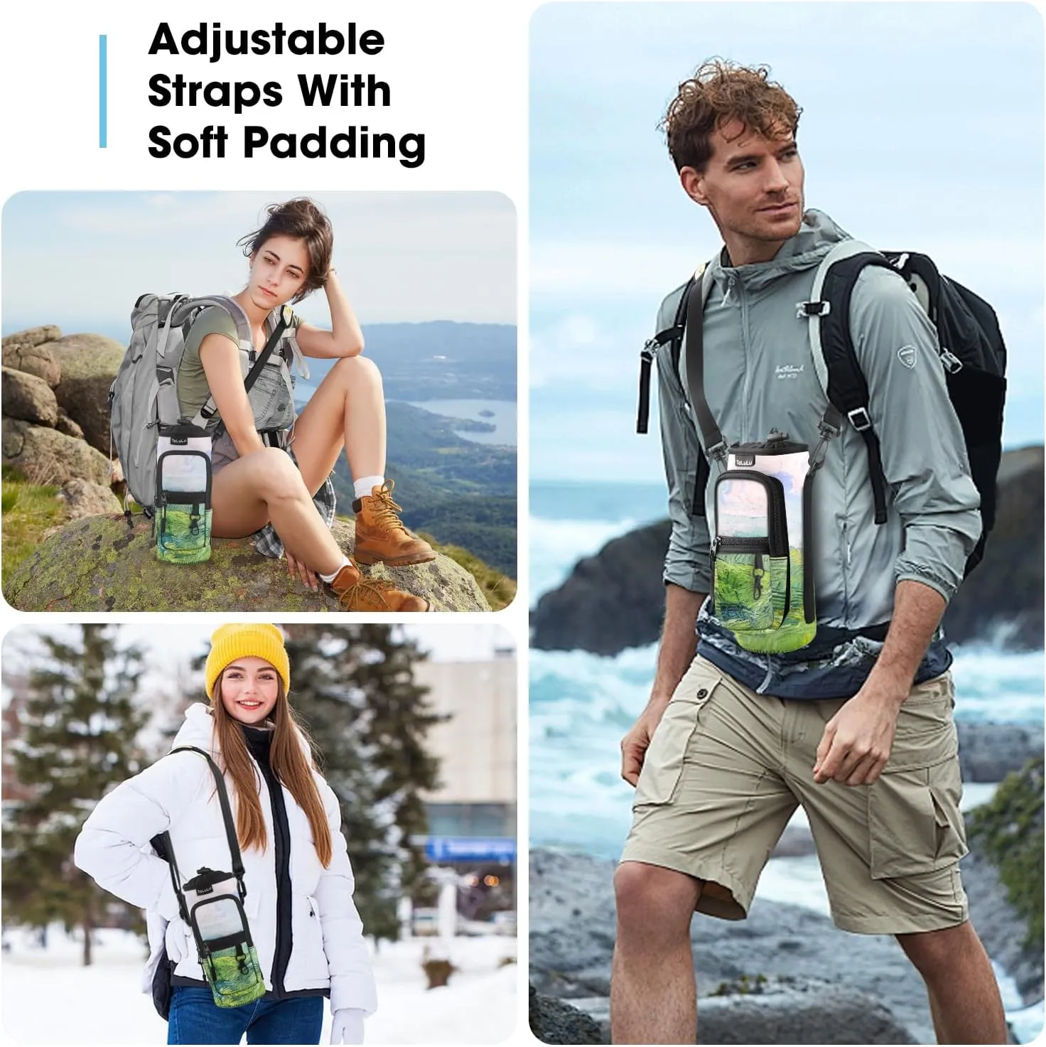 ToLuLu 25/32/40oz Water Bottle Carrier Bag Pocket,Insulated Neoprene Adjustable Shoulder Strap Water Bottle Pouch Case, Crossbody Water Bottle Holder Sling Sleeve for Men Women Adults