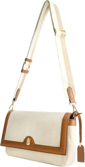 Tommy Bahama Flap Crossbody Bag, Women's Mini Handbag with Linen Design and Adjustable Shoulder Strap, Natural