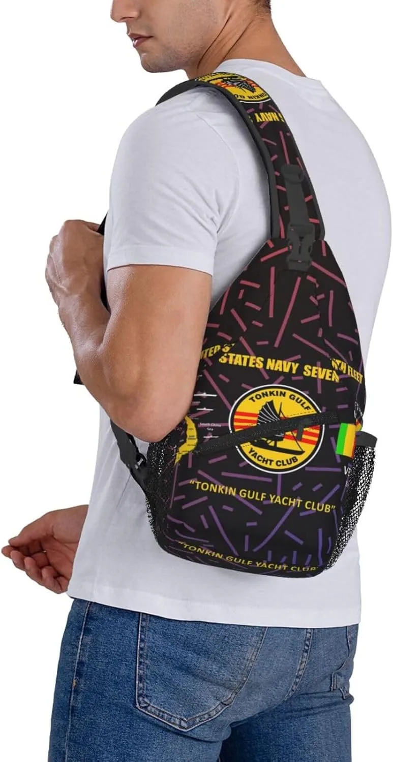 Tonkin Gulf Yacht Club Vietnam Veteran Crossbody For Men Women Sling Chest Bag One Strap Backpack Multipurpose Travel Hiking Daypack