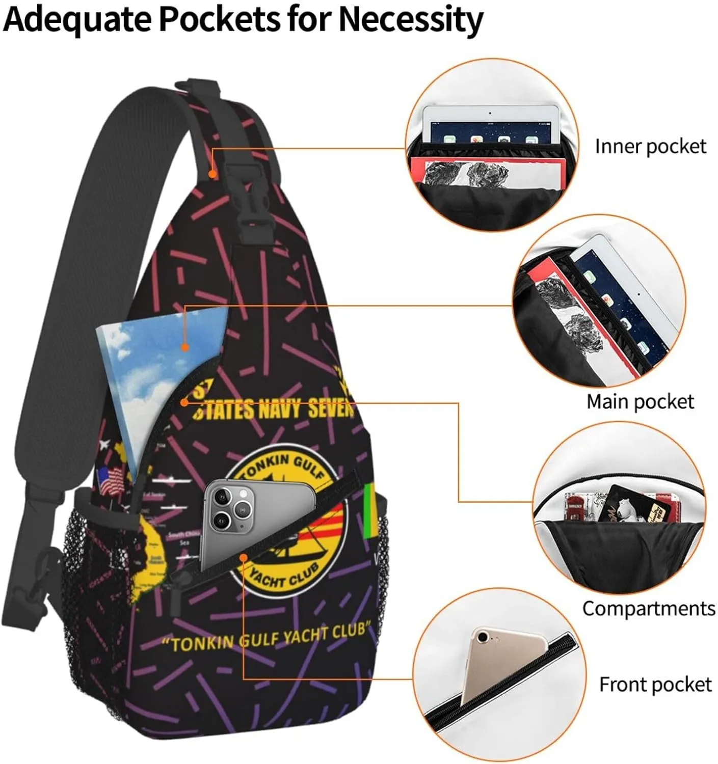 Tonkin Gulf Yacht Club Vietnam Veteran Crossbody For Men Women Sling Chest Bag One Strap Backpack Multipurpose Travel Hiking Daypack