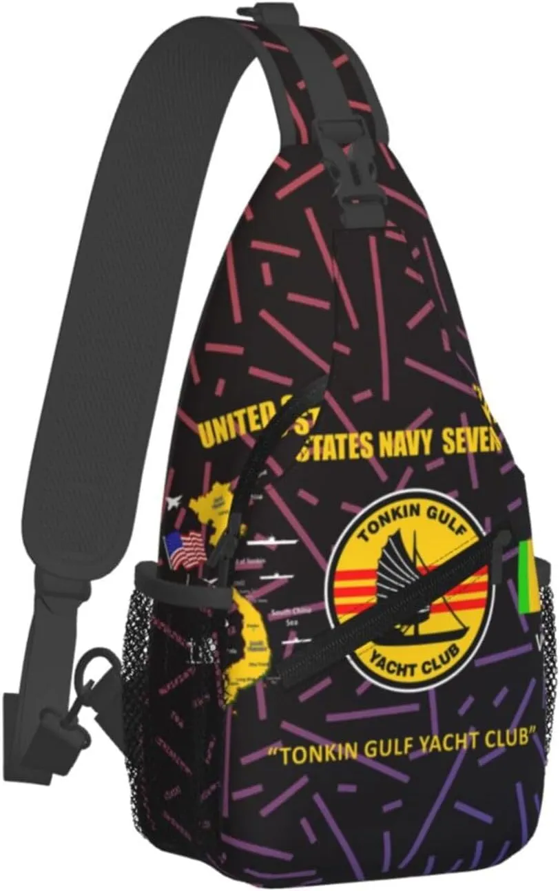 Tonkin Gulf Yacht Club Vietnam Veteran Crossbody For Men Women Sling Chest Bag One Strap Backpack Multipurpose Travel Hiking Daypack