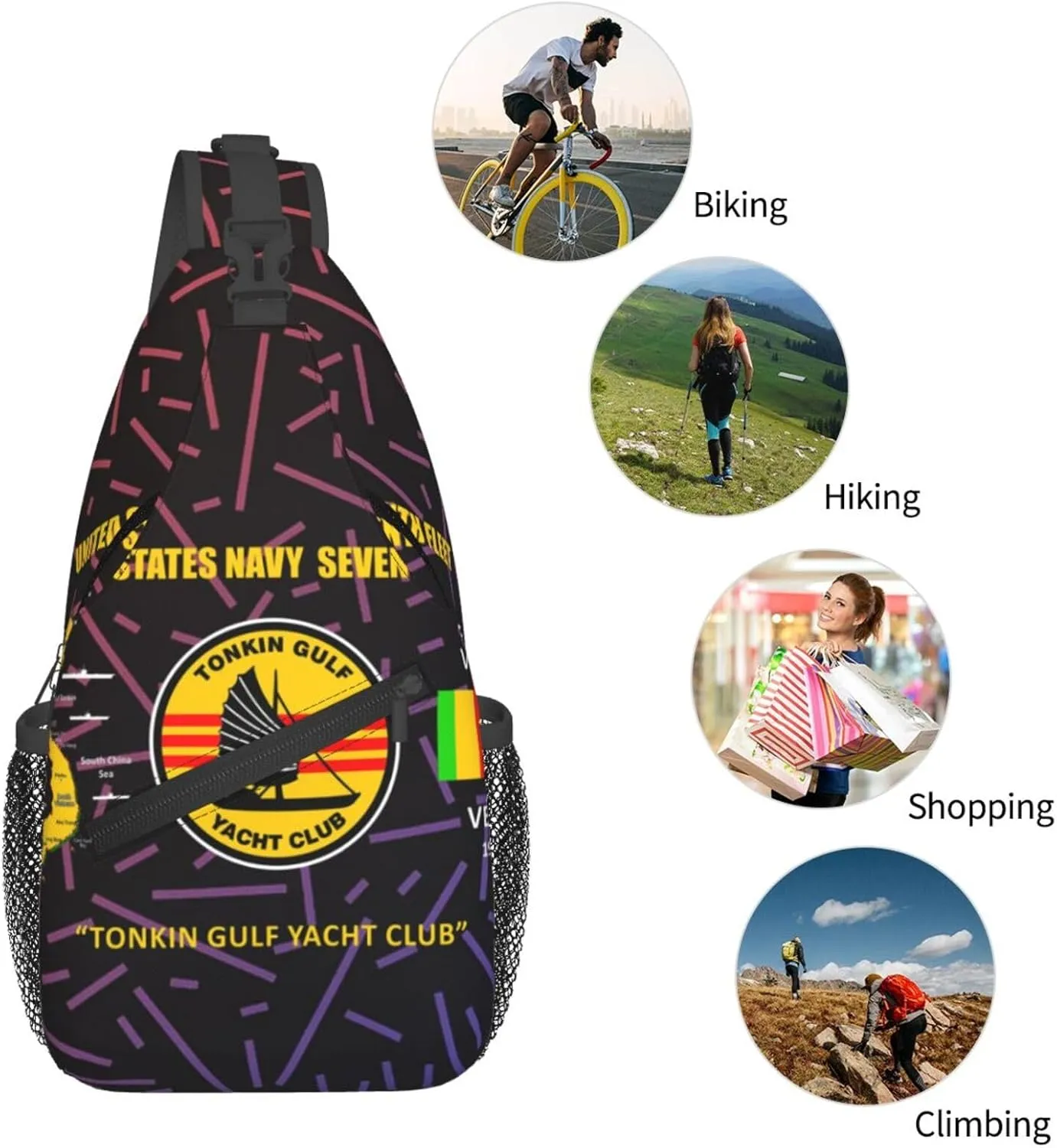 Tonkin Gulf Yacht Club Vietnam Veteran Crossbody For Men Women Sling Chest Bag One Strap Backpack Multipurpose Travel Hiking Daypack