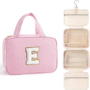 TOPEAST Birthday Gifts for 7 8 9 10 11 12 13 14 15 16 17 18 Year Old Girls - Initial Toiletry Bag Travel Makeup Bag, Travel Essentials Gifts for Women Girls - Letter E, Pink