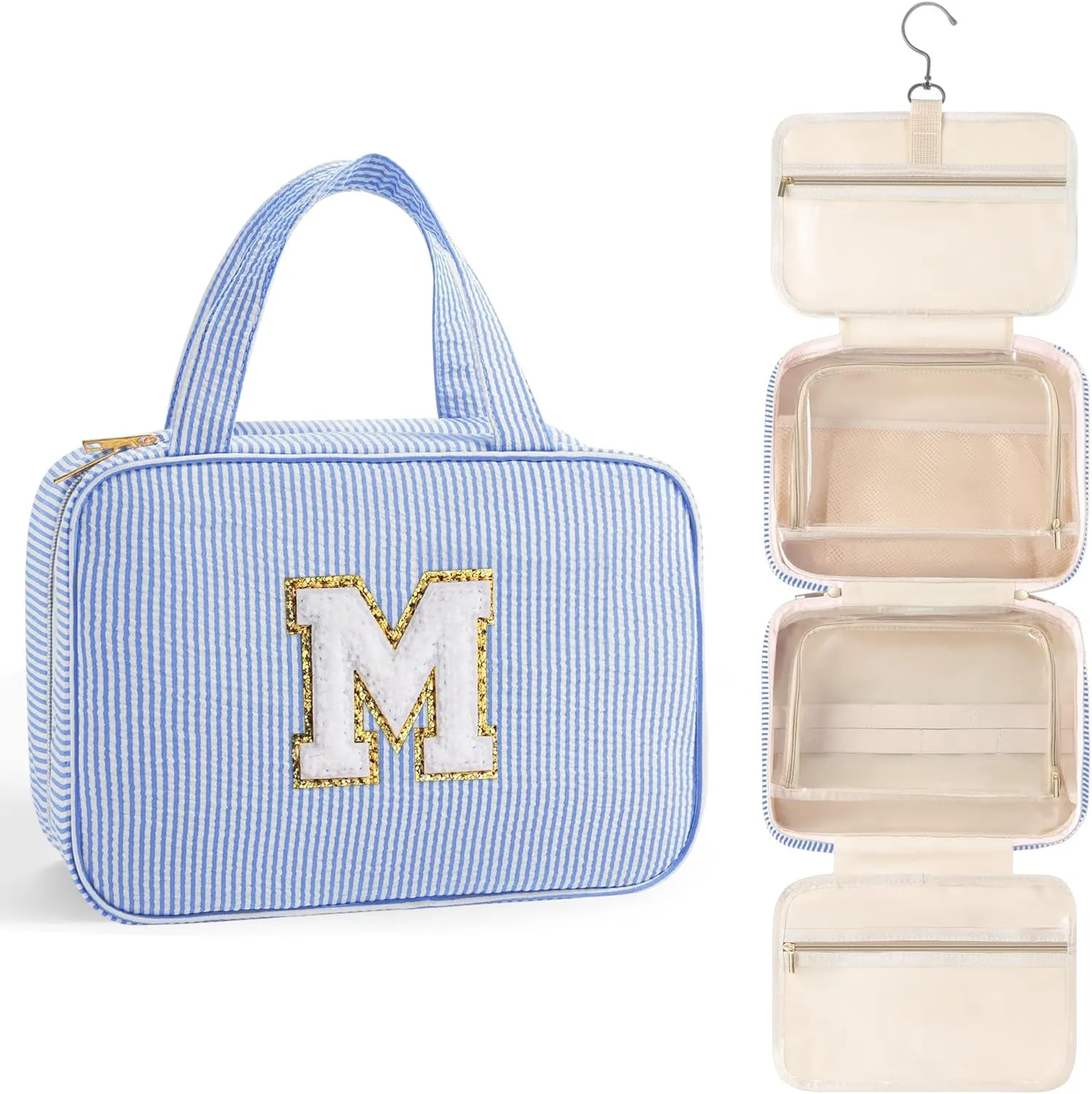 TOPEAST Initial Makeup Bag - Travel Toiletry Bag for Women, Personalized Birthday Gifts for Women Teen Girls Sister Daughter, Travel Tolietry Bag Monogramme Makeup Bag - Letter M, Blue