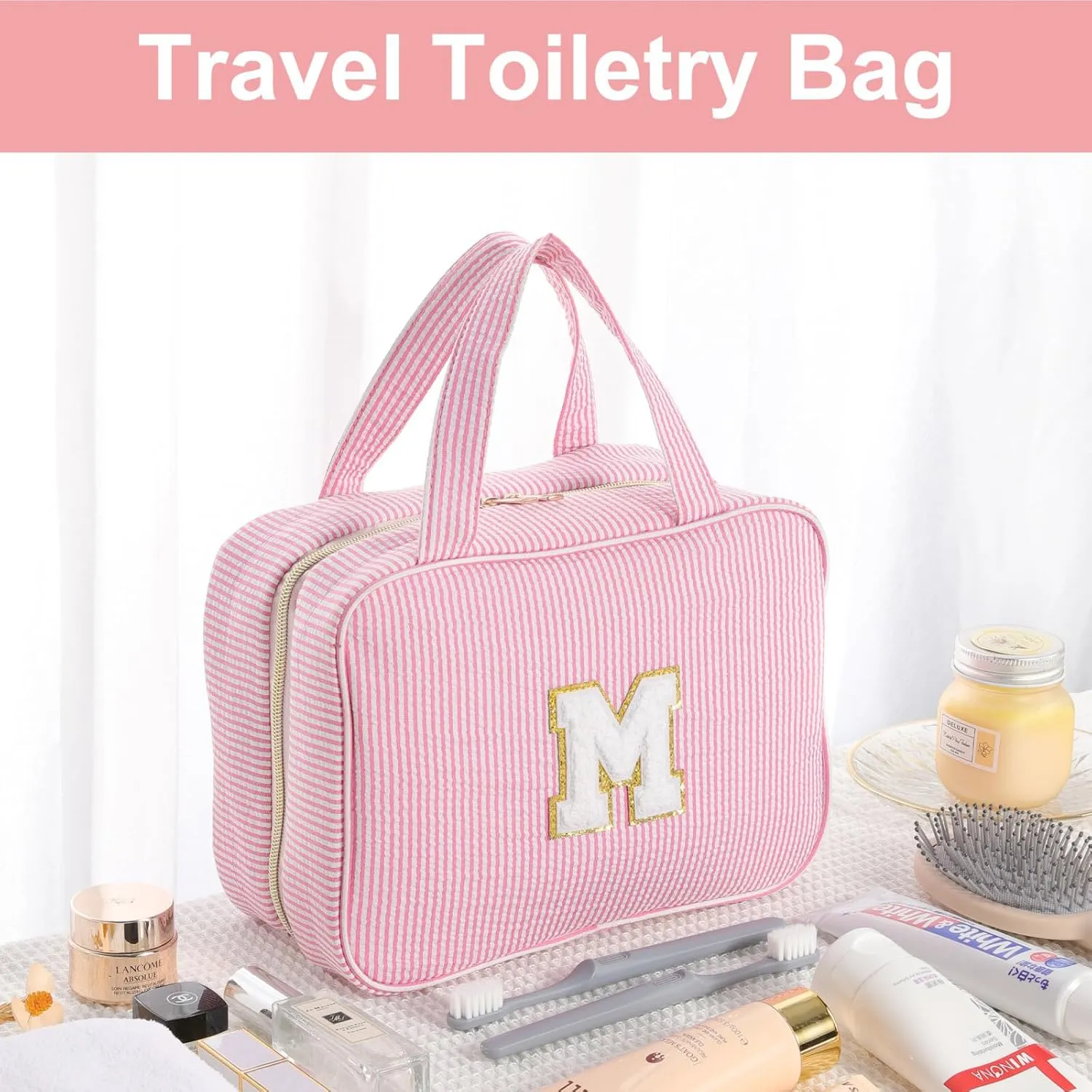 TOPEAST Travel Toiletry Bag Makeup Bag - Hanging Toiletry Bag for Women, Portable Toiletries Travel Bag and Cosmetic Bag, Airplane Travel Essentials Travel Toiletry Bag - Letter S, Blue