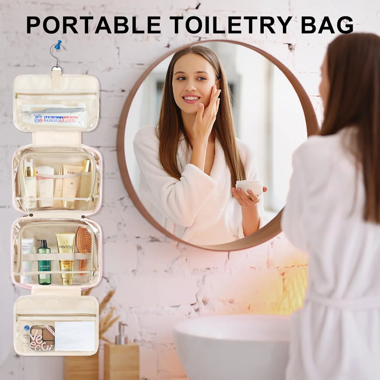 TOPEAST Travel Toiletry Bag Makeup Bag - Hanging Toiletry Bag for Women, Portable Toiletries Travel Bag and Cosmetic Bag, Airplane Travel Essentials Travel Toiletry Bag - Letter S, Blue