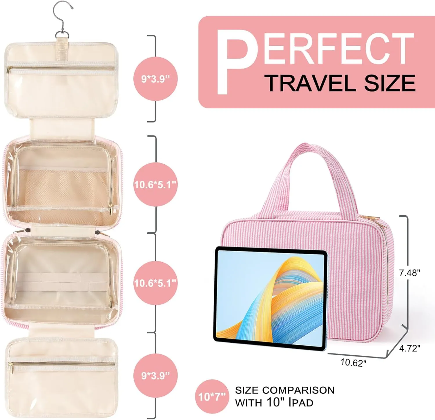 TOPEAST Travel Toiletry Bag Makeup Bag - Hanging Toiletry Bag for Women, Portable Toiletries Travel Bag and Cosmetic Bag, Airplane Travel Essentials Travel Toiletry Bag - Letter S, Blue