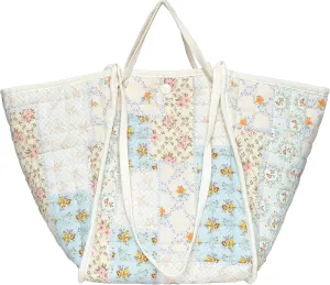 Tote Bag for Women with Pattern Cute Travel Reusable Grocery Shopping Bag for Work Beach Travel and Shopping Grocer,Gifts (Floral Patchwork)