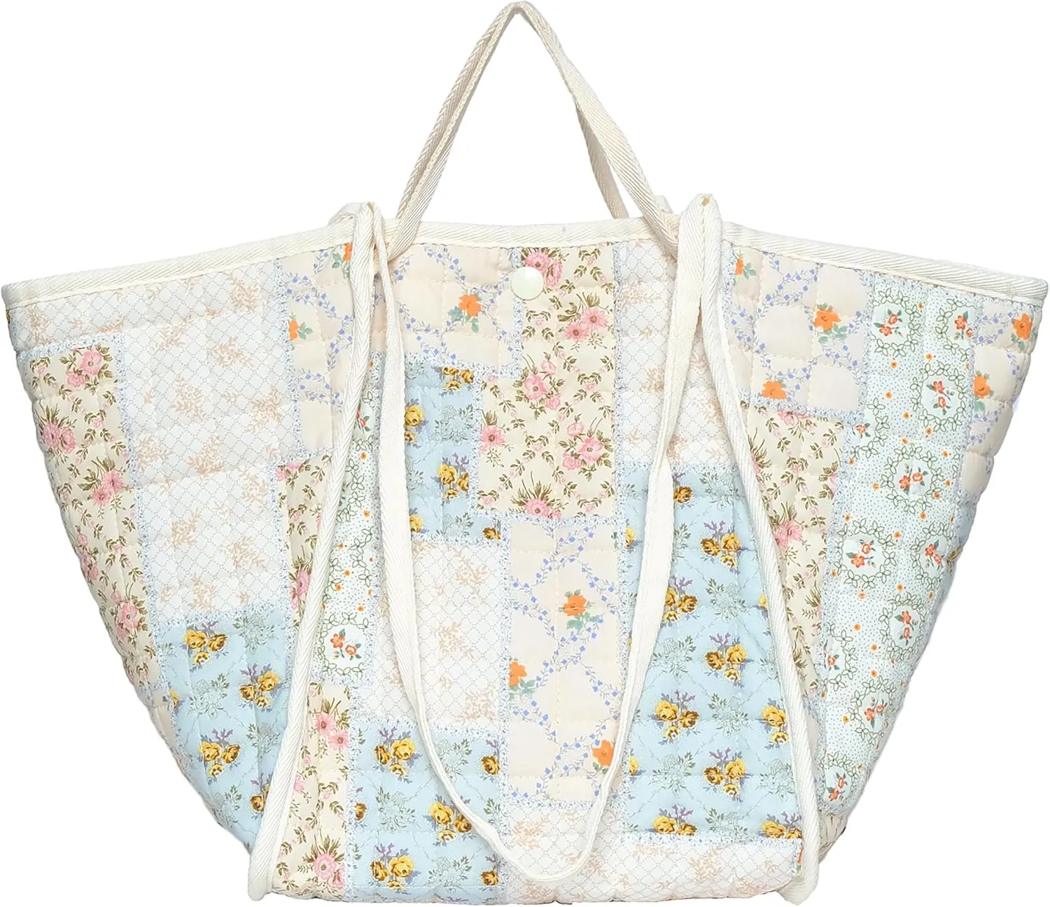 Tote Bag for Women with Pattern Cute Travel Reusable Grocery Shopping Bag for Work Beach Travel and Shopping Grocer,Gifts (Floral Patchwork)