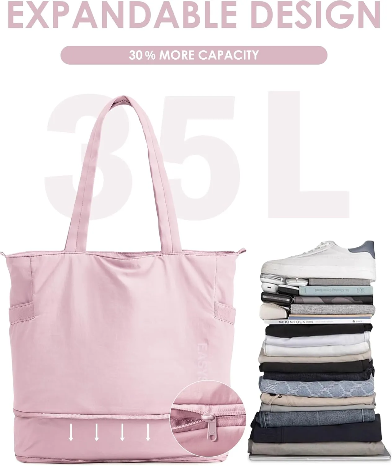 Tote Bag for Women,Puffer Work Bags with Zipper Compartments, Expandable Handbag for Travel Work Sport
