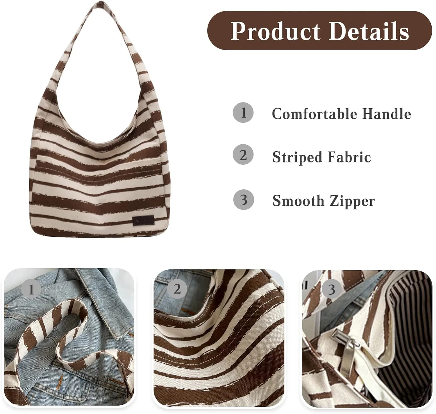 Tote Bag Women Striped Canvas Handbag Casual Top Handle Bag Large Capacity Shoulder Bag