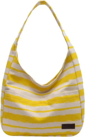 Tote Bag Women Striped Canvas Handbag Casual Top Handle Bag Large Capacity Shoulder Bag