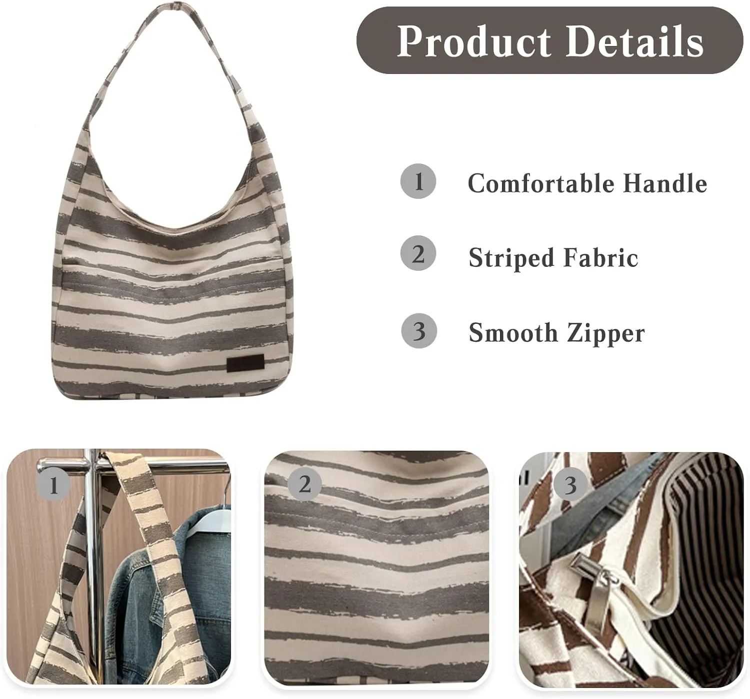 Tote Bag Women Striped Canvas Handbag Casual Top Handle Bag Large Capacity Shoulder Bag