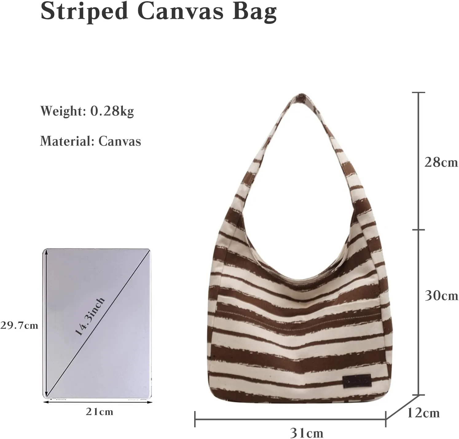 Tote Bag Women Striped Canvas Handbag Casual Top Handle Bag Large Capacity Shoulder Bag