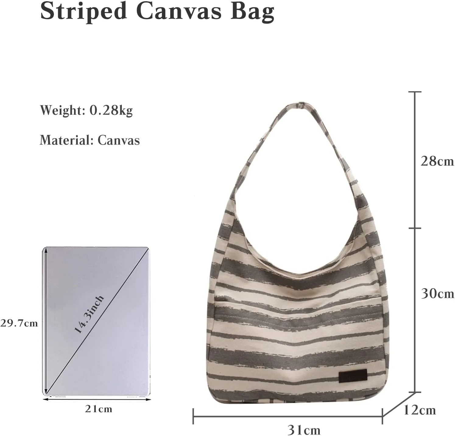 Tote Bag Women Striped Canvas Handbag Casual Top Handle Bag Large Capacity Shoulder Bag