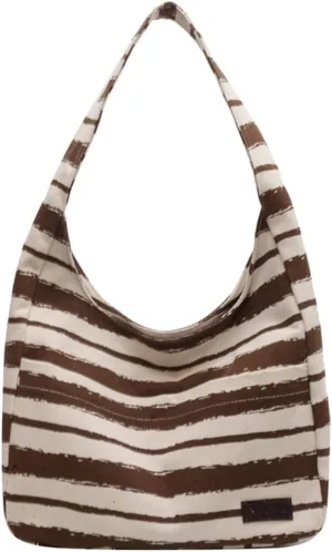 Tote Bag Women Striped Canvas Handbag Casual Top Handle Bag Large Capacity Shoulder Bag