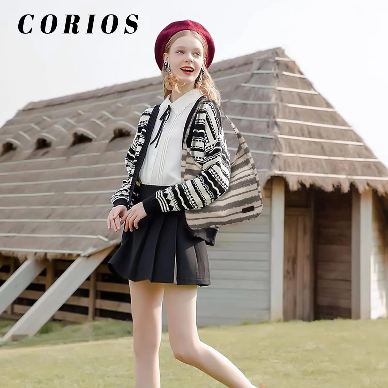 Tote Bag Women Striped Canvas Handbag Casual Top Handle Bag Large Capacity Shoulder Bag