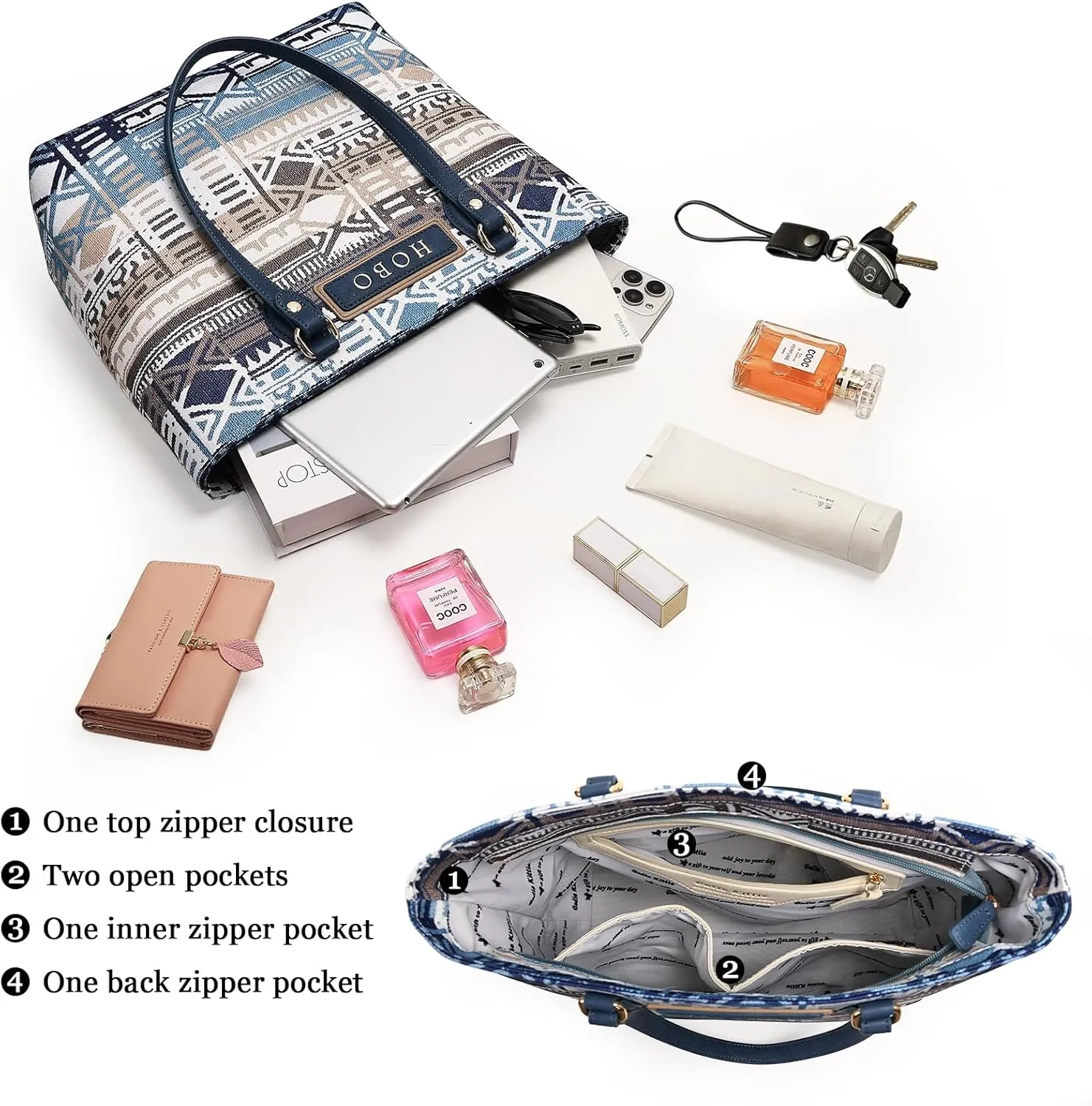 Tote bags for women, tote purse, nylon tote bag, with zipper and pockets, waterproof, lightweight