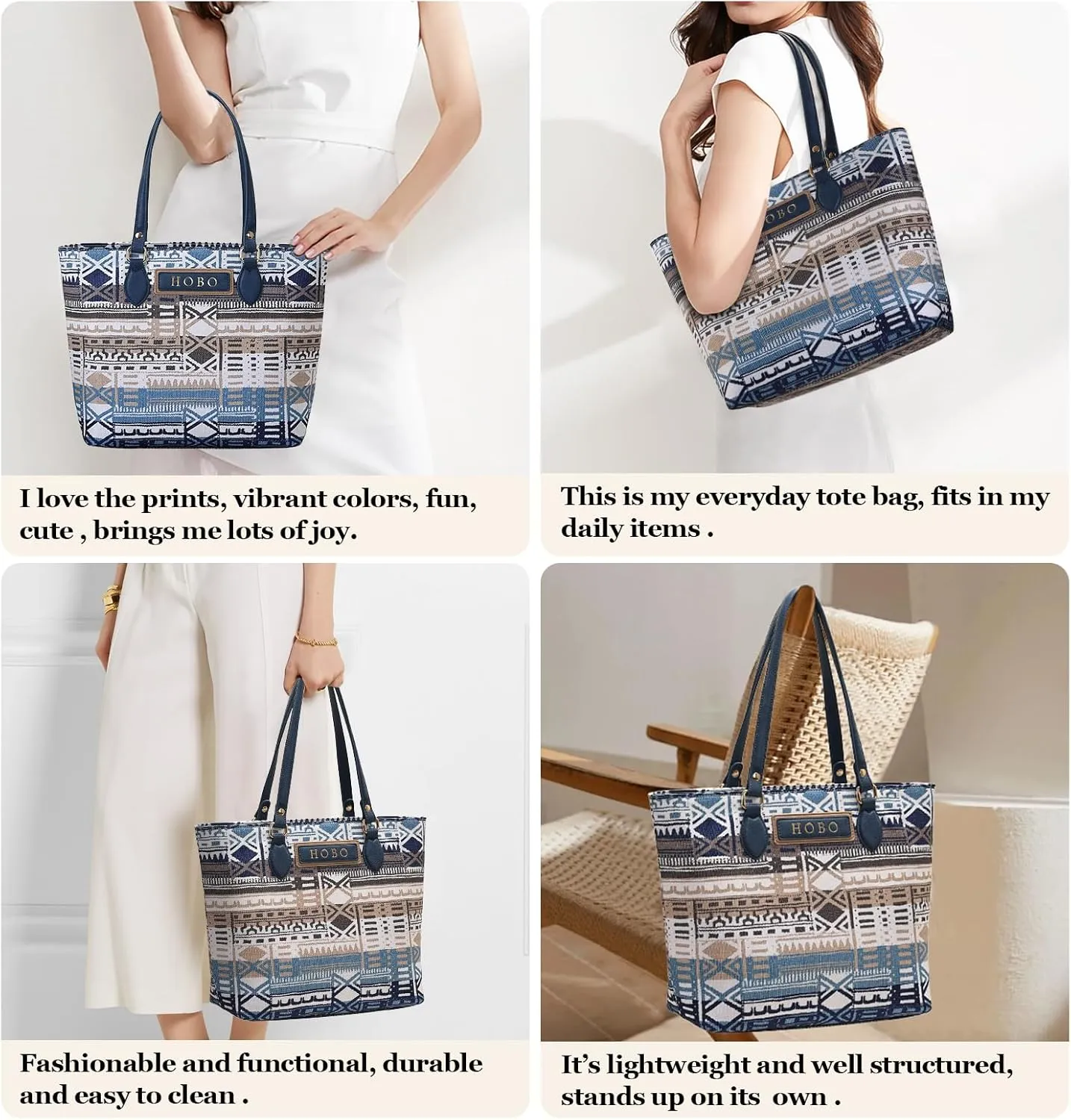 Tote bags for women, tote purse, nylon tote bag, with zipper and pockets, waterproof, lightweight