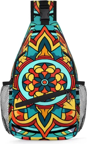 Traditional Mandala Maya Pattern Sling Bag for Women Men, Lightweight Crossbody Sling Backpack Shoulder Pack Multipurpose Chest Bag for Travel Hiking Gym Cycling