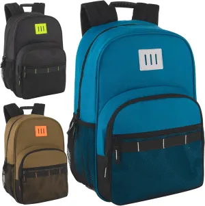 Trail maker 24 Pack Two Tone Backpacks in Bulk for Homeless Adults Nonprofit 18 Inch Backpacks Wholesale (Dark Colors Pack)