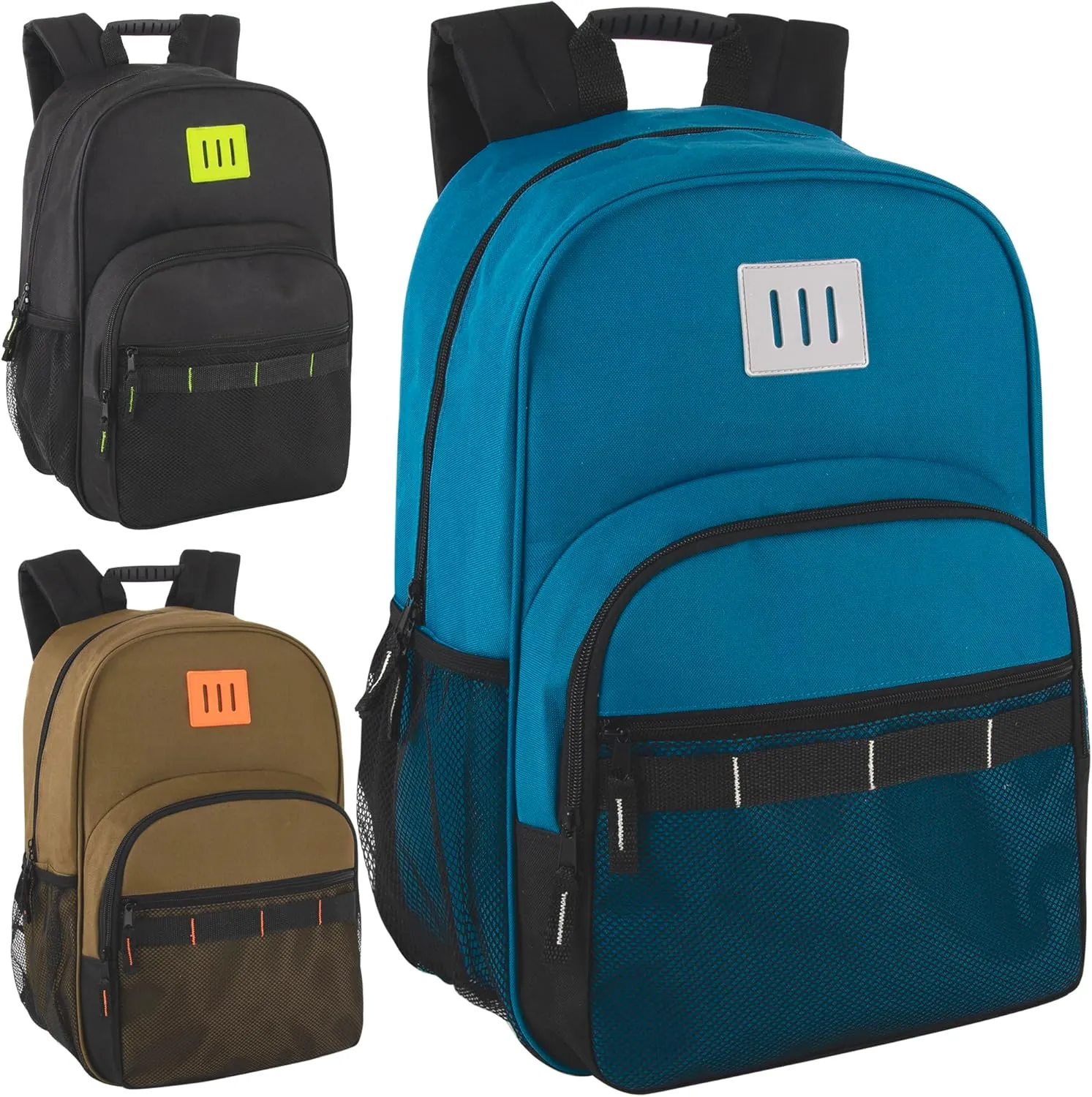 Trail maker 24 Pack Two Tone Backpacks in Bulk for Homeless Adults Nonprofit 18 Inch Backpacks Wholesale (Dark Colors Pack)