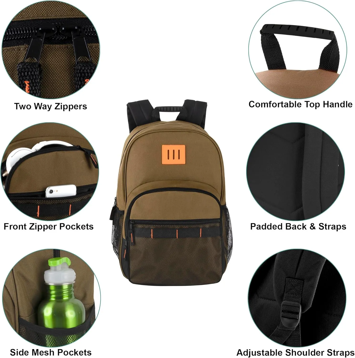 Trail maker 24 Pack Two Tone Backpacks in Bulk for Homeless Adults Nonprofit 18 Inch Backpacks Wholesale (Dark Colors Pack)