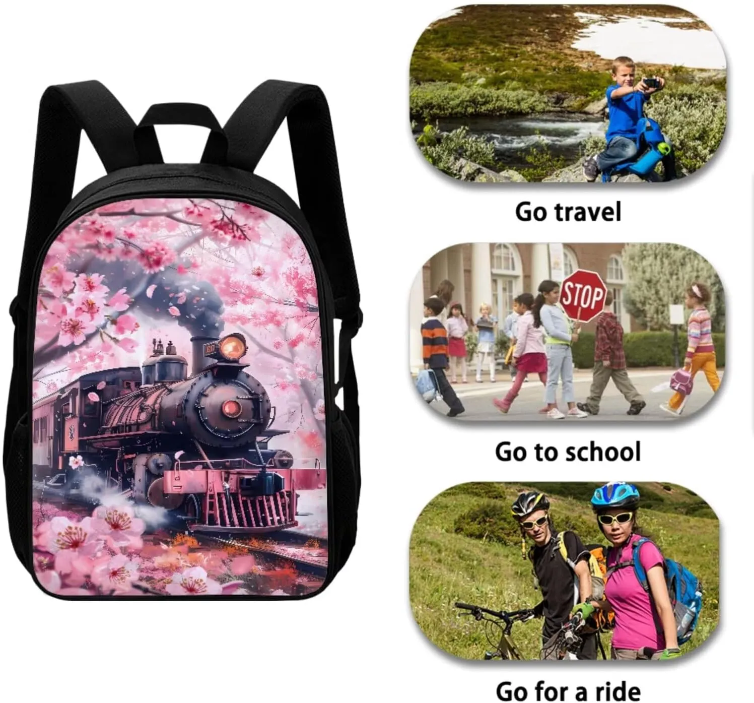 Train School Bags for Girls Backpack 10-12 Years Old Cute Backpacks for Teen Girls Kids Bookbags with Lunch Box Pencil Case and Water Bottle Sleeve Casual Daypack Rucksack for Hiking
