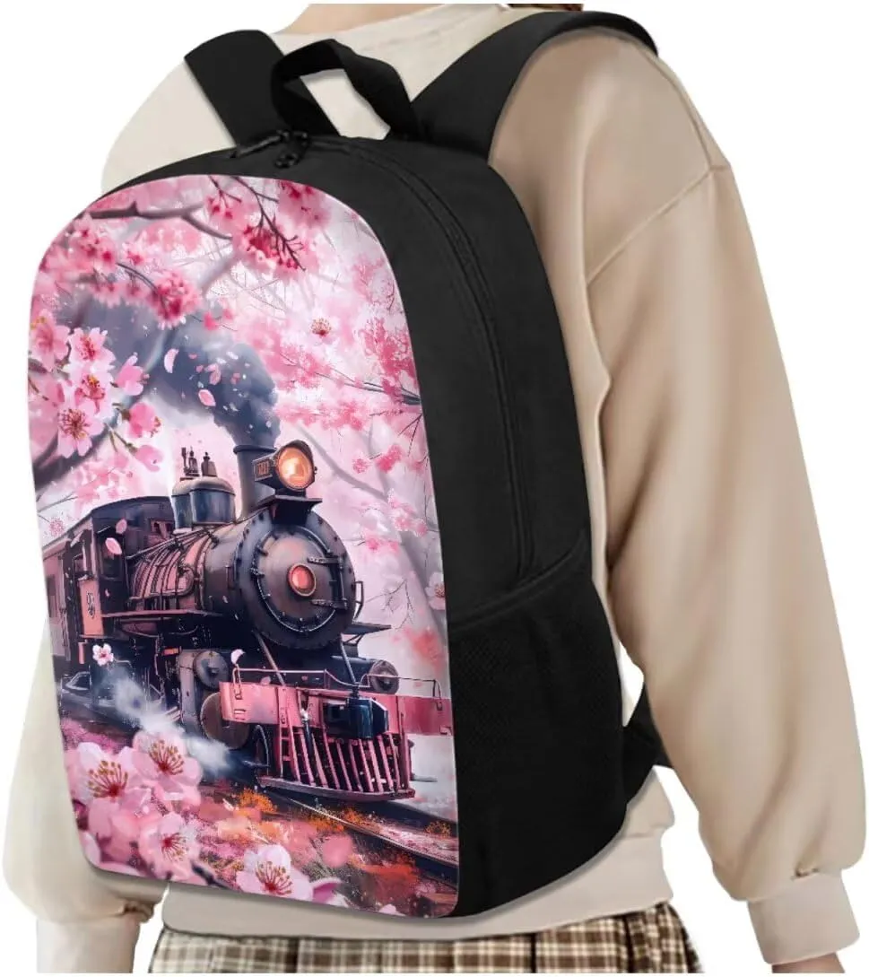 Train School Bags for Girls Backpack 10-12 Years Old Cute Backpacks for Teen Girls Kids Bookbags with Lunch Box Pencil Case and Water Bottle Sleeve Casual Daypack Rucksack for Hiking