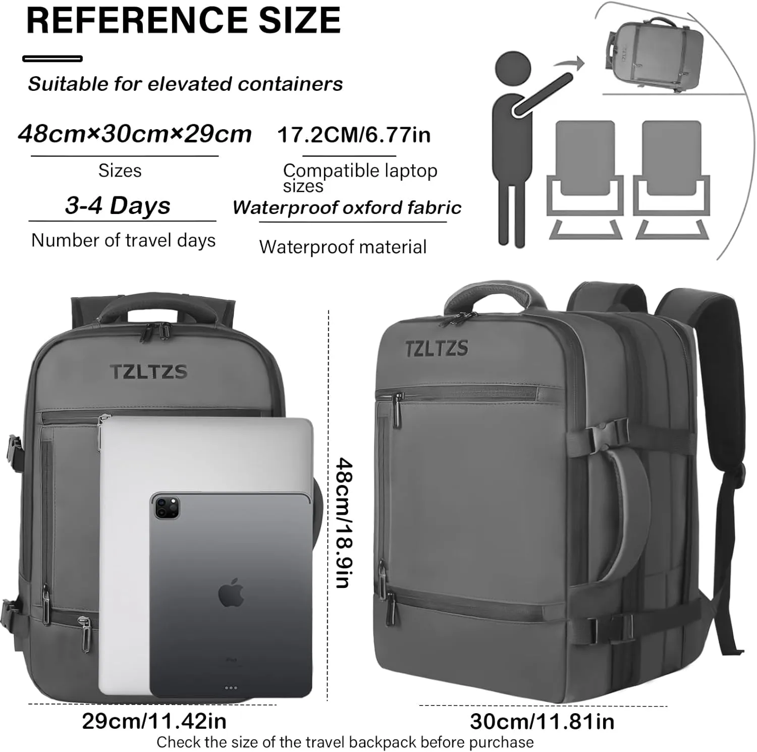 Travel Backpack, Carry On Backpack Airline Approved,Extra Large Expandable Waterproof, 17.3inch Laptop Backpack USB Charging Port, Business College Rucksack Backpack Gifts for Men Women (Gray)