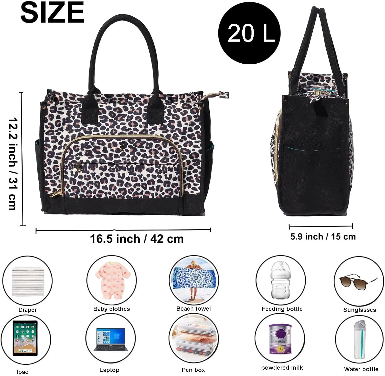 Travel Diaper Tote Bag, with 2 Insulated Pouches Utility Tote Travel Diaper Bag for Parenting & Work Nurse Teacher Use