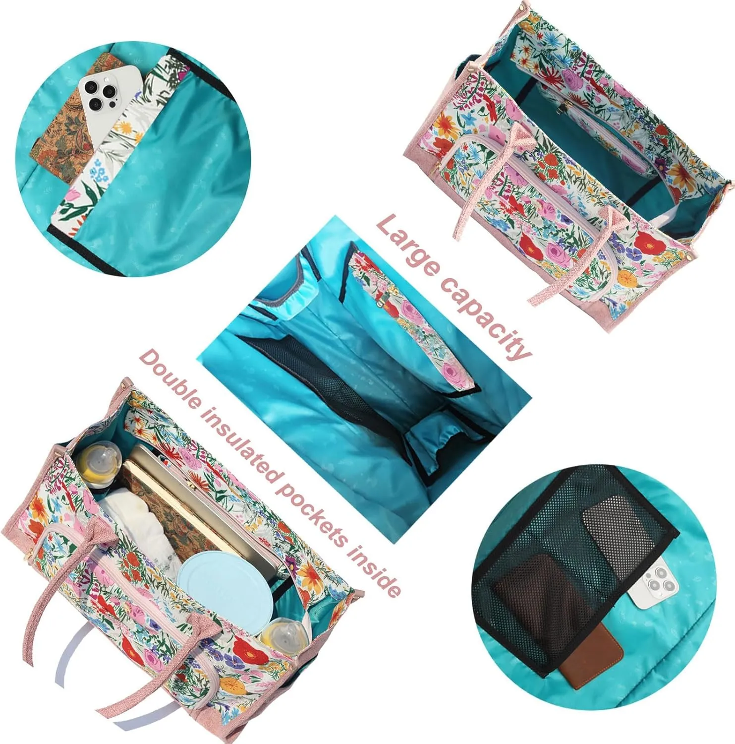 Travel Diaper Tote Bag, with 2 Insulated Pouches Utility Tote Travel Diaper Bag for Parenting & Work Nurse Teacher Use