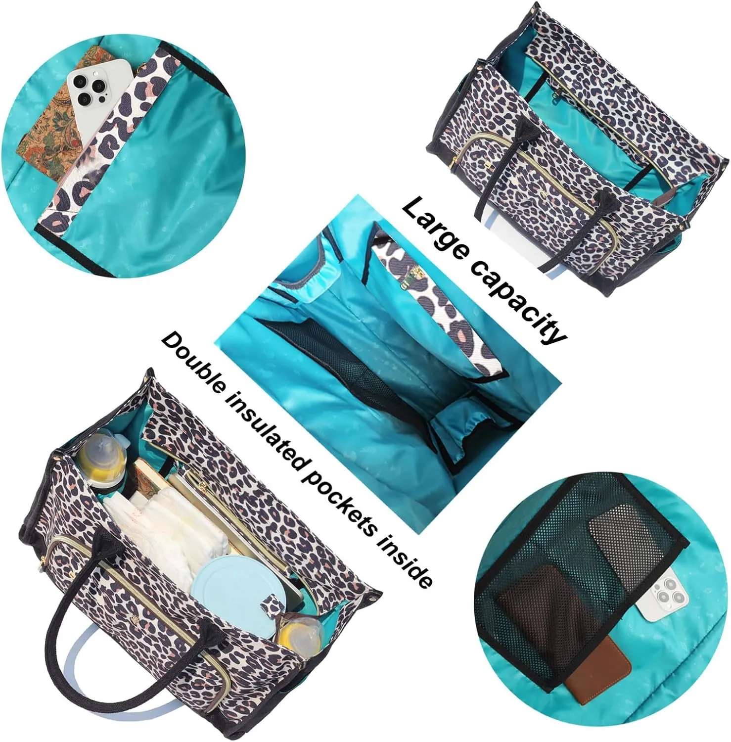 Travel Diaper Tote Bag, with 2 Insulated Pouches Utility Tote Travel Diaper Bag for Parenting & Work Nurse Teacher Use