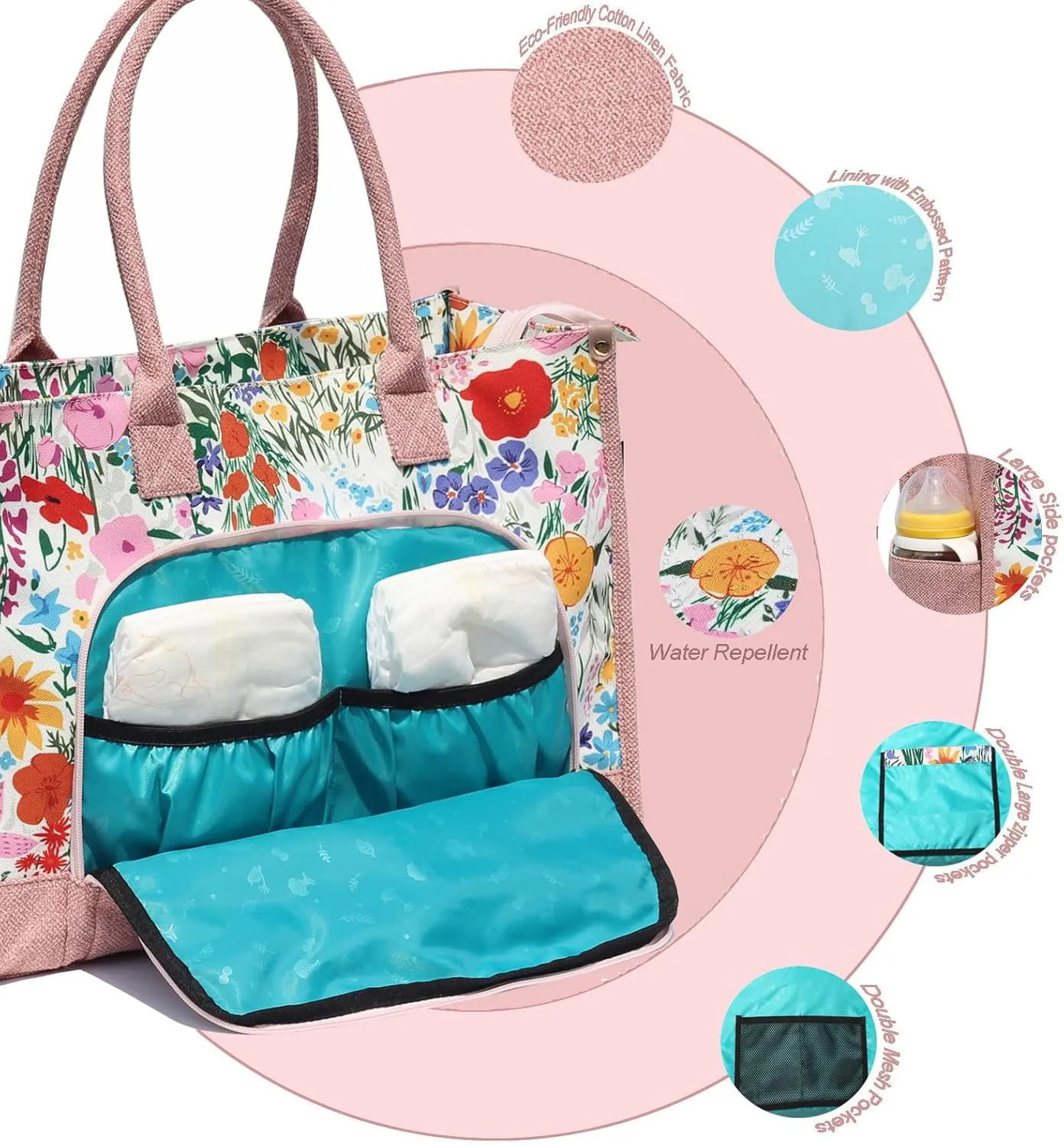 Travel Diaper Tote Bag, with 2 Insulated Pouches Utility Tote Travel Diaper Bag for Parenting & Work Nurse Teacher Use