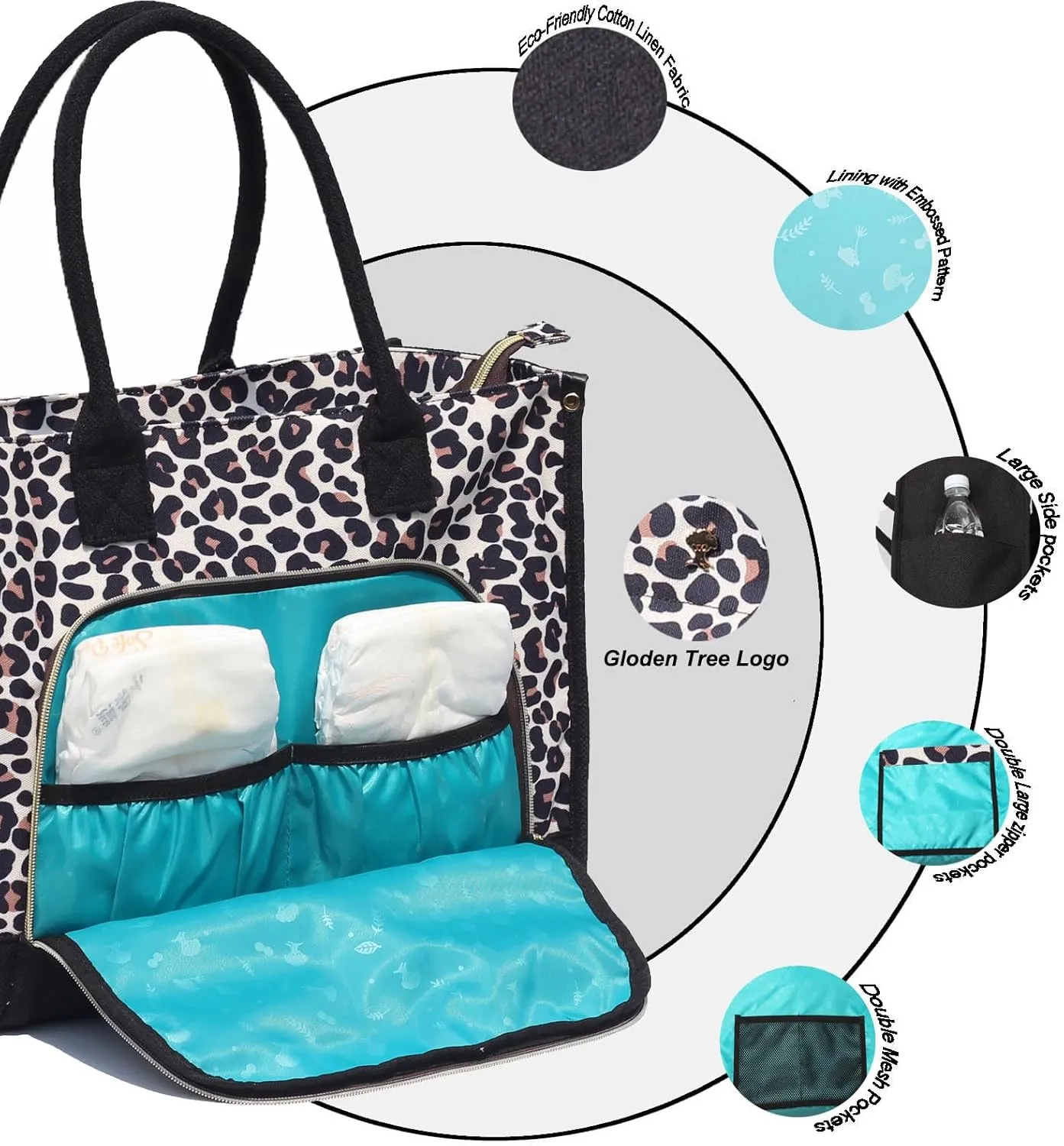 Travel Diaper Tote Bag, with 2 Insulated Pouches Utility Tote Travel Diaper Bag for Parenting & Work Nurse Teacher Use