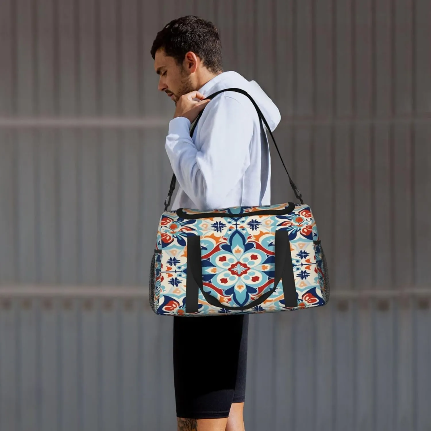 Travel Duffel Bag For Men Women, Ethnic Ceramic Tile Mandala Patchwork Carry On Sport Gym Bag With Shoulder Strap Lightweight Waterproof Weekender Bag Overnight Bag