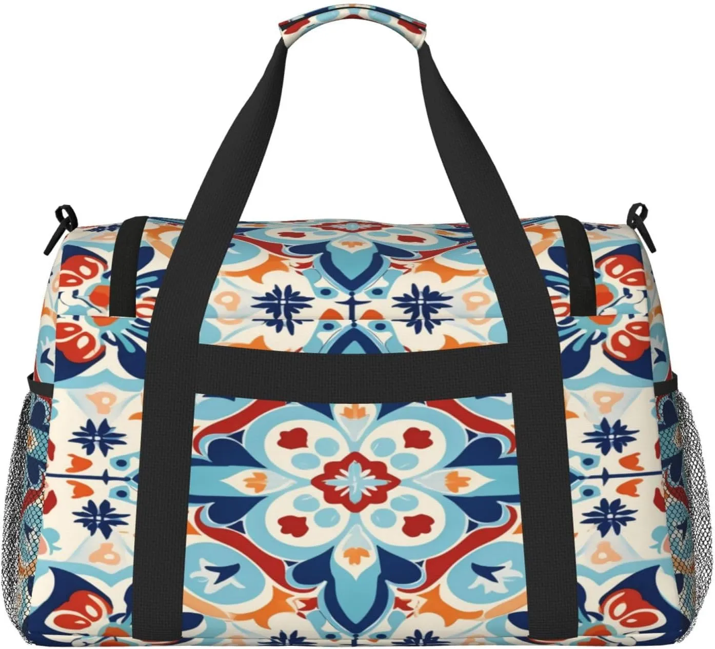 Travel Duffel Bag For Men Women, Ethnic Ceramic Tile Mandala Patchwork Carry On Sport Gym Bag With Shoulder Strap Lightweight Waterproof Weekender Bag Overnight Bag