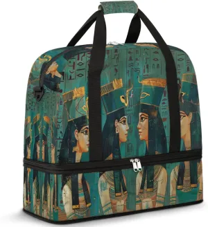 Travel Duffel Bag with Shoe Compartment, Egyptian Temple Women Shoulder Weekender Bags for Women, Foldable Waterproof Travel Bag Carry on Bag