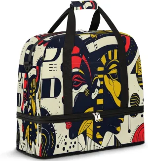 Travel Duffel Bag with Shoe Compartment, Geometry Egyptian Women Shoulder Weekender Bags for Women, Foldable Waterproof Travel Bag Carry on Bag
