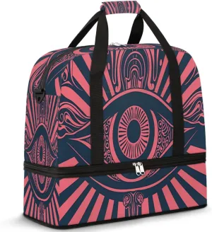 Travel Duffel Bag with Shoe Compartment, Mystical Red Eye Pattern Shoulder Weekender Bags for Women, Foldable Waterproof Travel Bag Carry on Bag