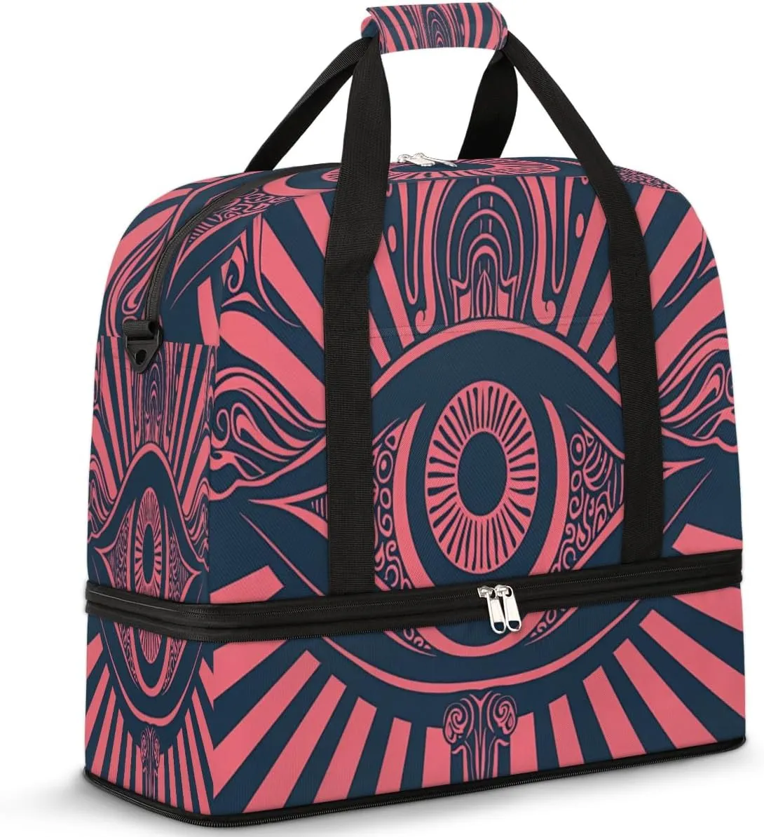 Travel Duffel Bag with Shoe Compartment, Mystical Red Eye Pattern Shoulder Weekender Bags for Women, Foldable Waterproof Travel Bag Carry on Bag