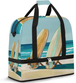 Travel Duffel Bag with Shoe Compartment, Surfboards Coast Shoulder Weekender Bags for Women, Foldable Waterproof Travel Bag Carry on Bag