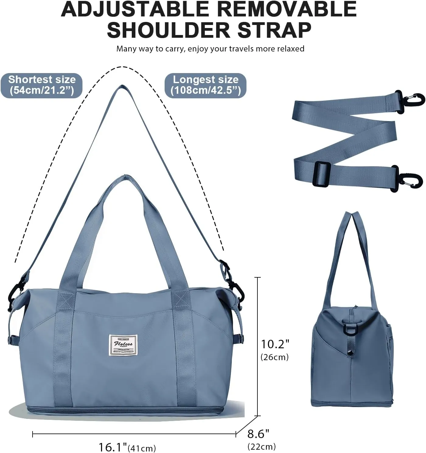 Travel Duffel Bag,Sports Tote Gym For Spirit Airlines Personal Item Bag 18x14x8 Foldable,Carry on Shoulder Expandable Weekender Overnight for Women,JewelBlue