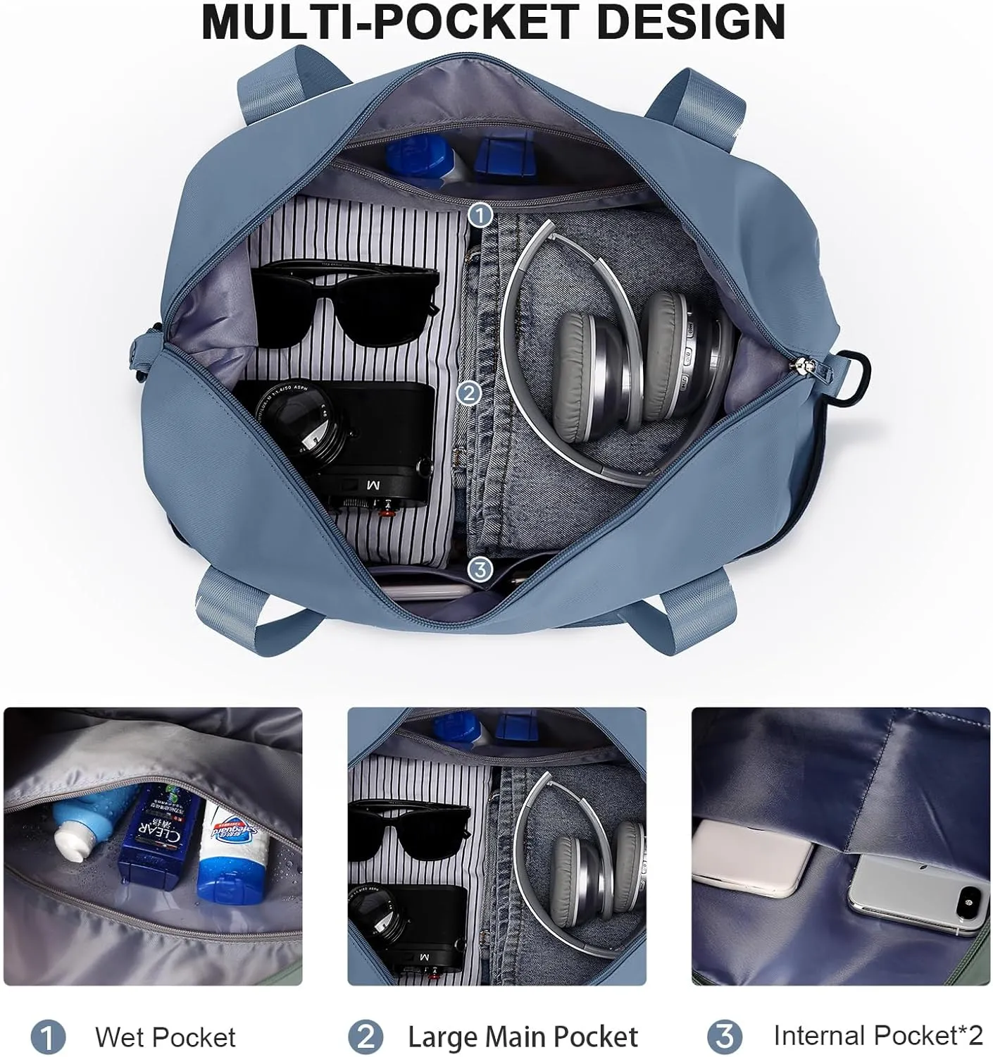 Travel Duffel Bag,Sports Tote Gym For Spirit Airlines Personal Item Bag 18x14x8 Foldable,Carry on Shoulder Expandable Weekender Overnight for Women,JewelBlue